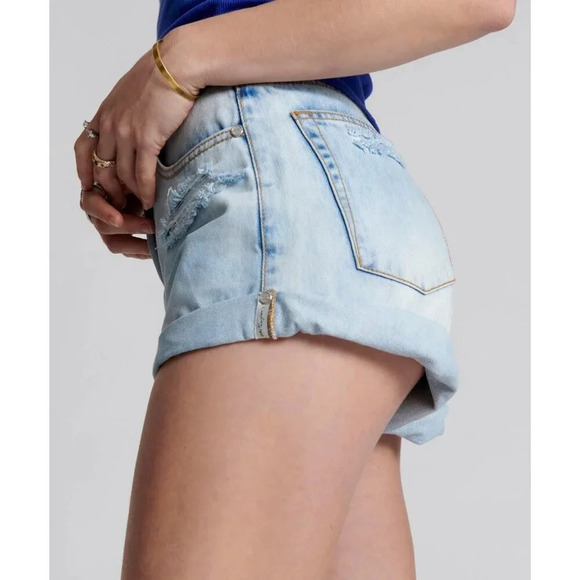 One Teaspoon Bandit High Waist Denim Short in Blue Tornado 25 New Womens Jeans - Picture 15 of 16